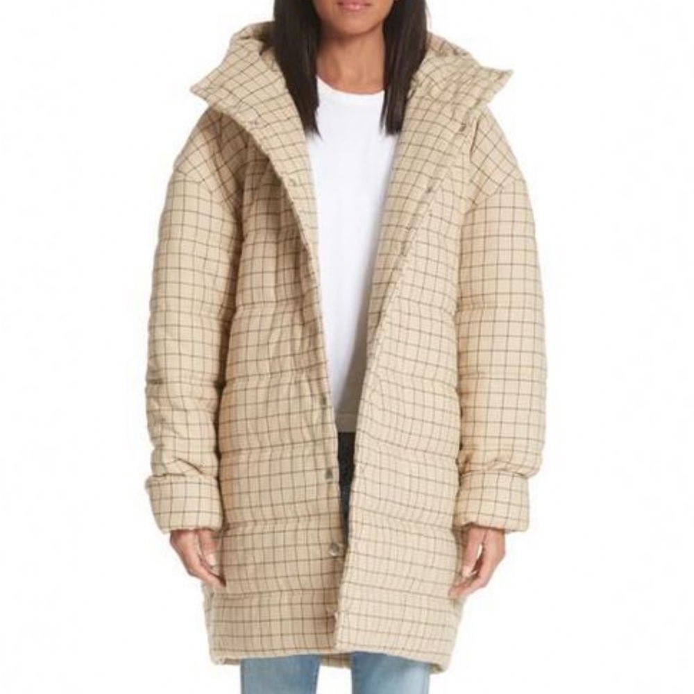 A.W.A.K.E Mode Oversized Checked Hooded Puffer Jacket Coat - Picture 3 of 11